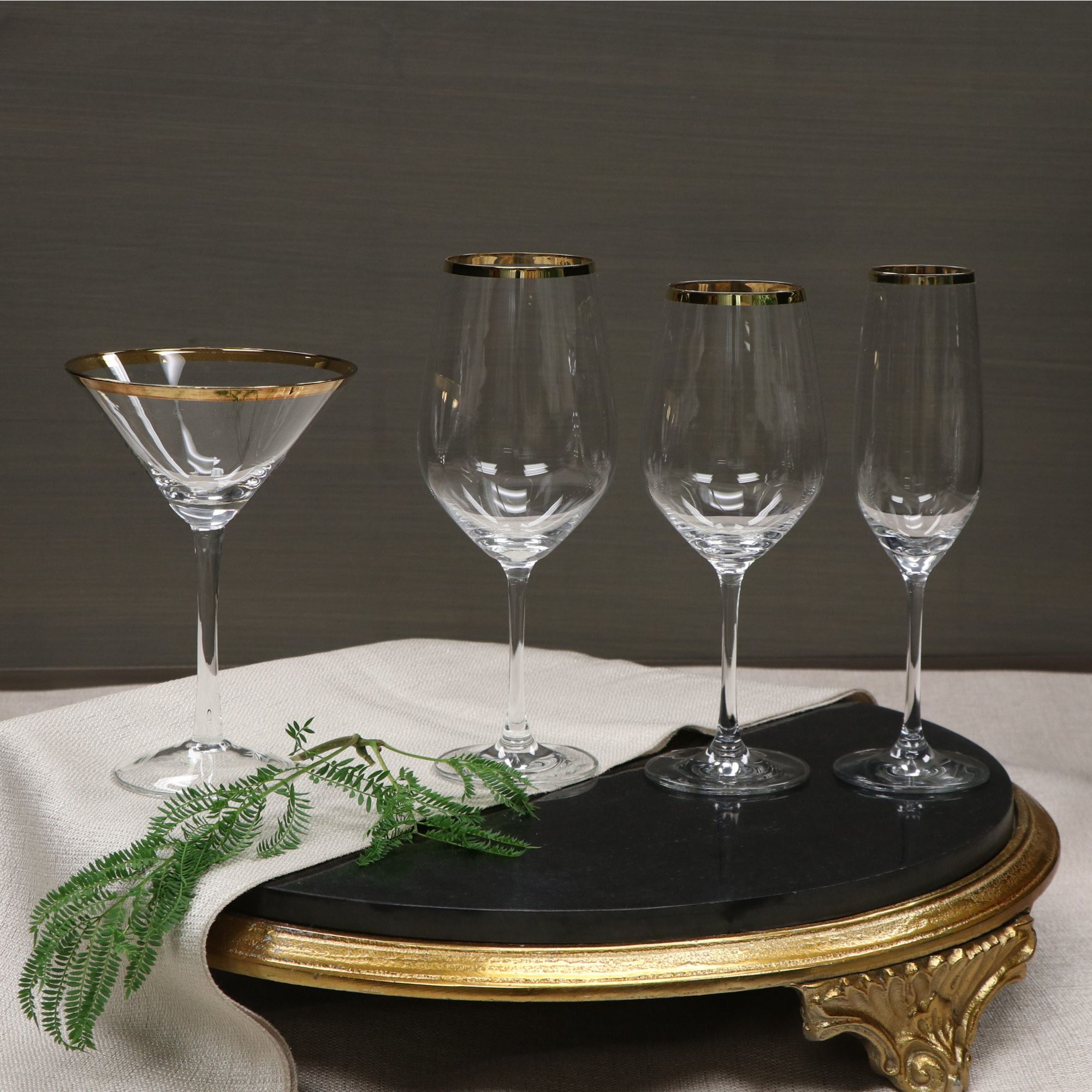 Golden Opulence Stemware Town & Country Event Rentals